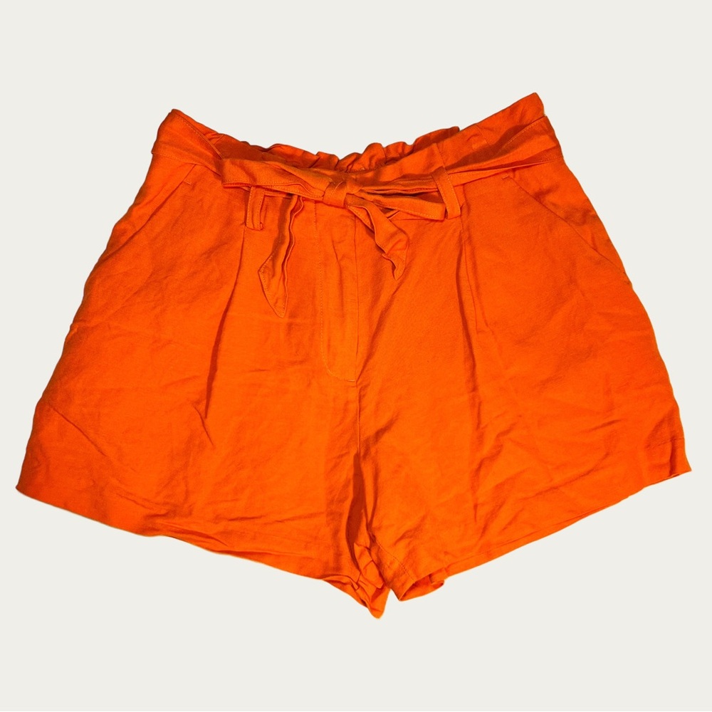 LOFT Bright‎ Orange Linen Shorts with Tie Belt Pockets Size Small - Picture 2 of 8